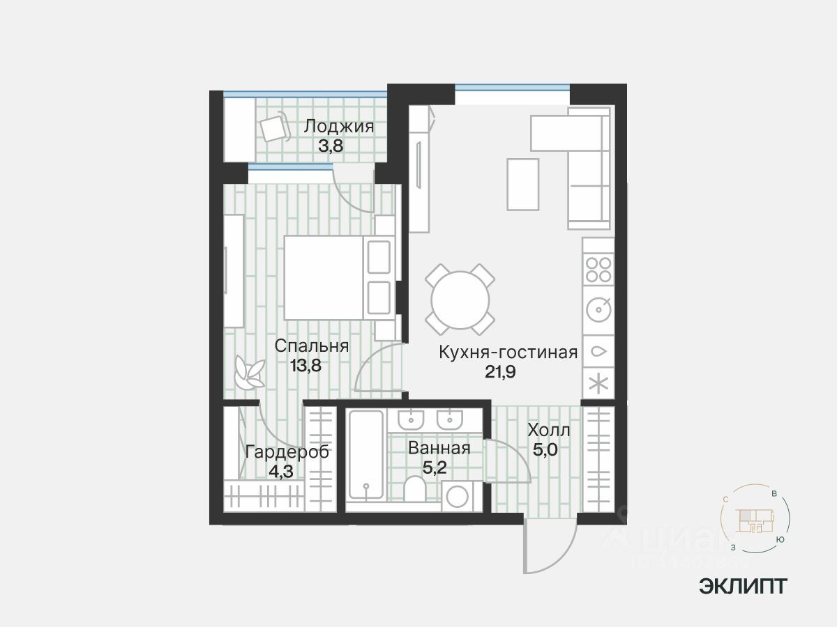 1-комн.кв., 52 м², 4/4 этаж