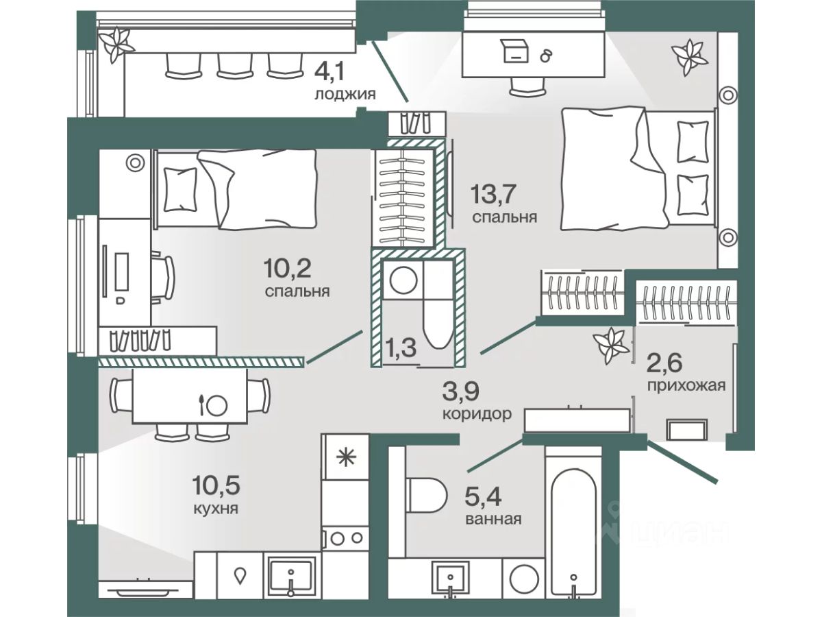 1-комн.кв., 49,7 м², 1/4 этаж