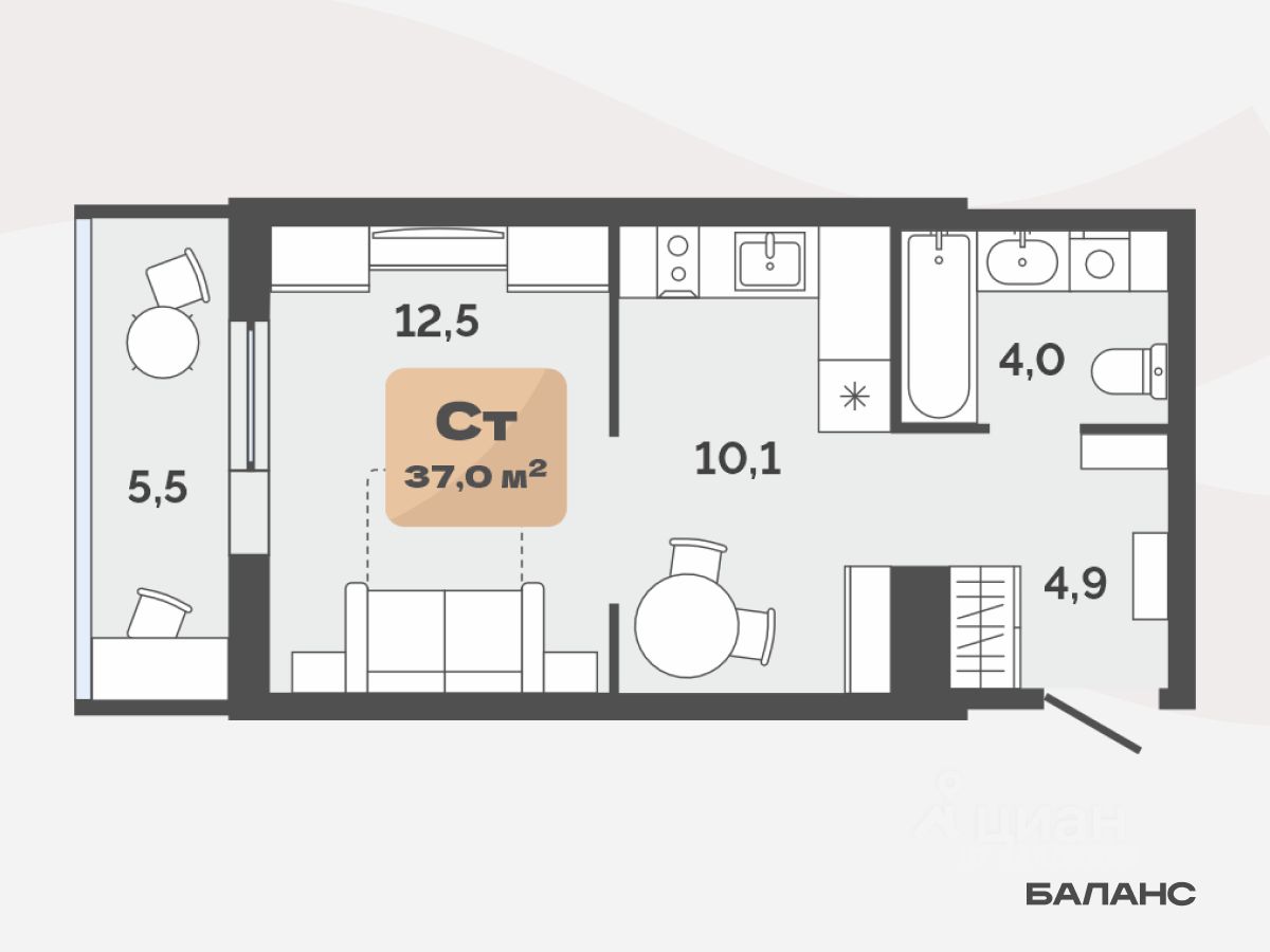 1-комн.кв., 34,2 м², 9/17 этаж