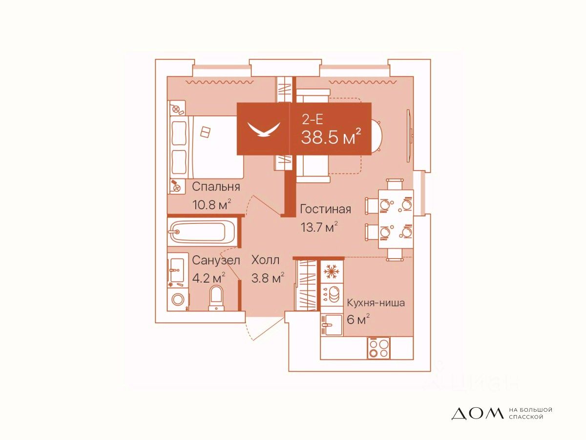 2-комн.кв., 38,5 м², 16/16 этаж