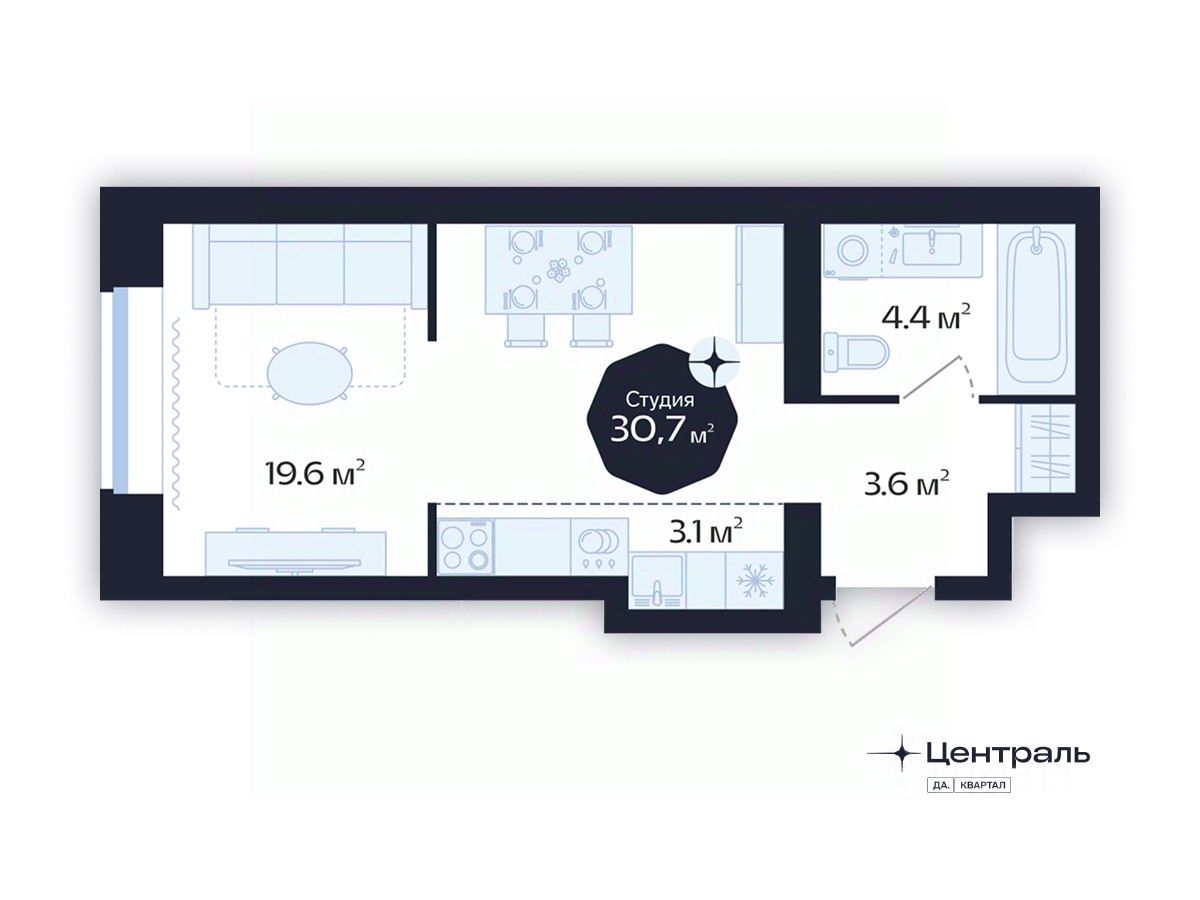Студия, 30,7 м², 7/16 этаж