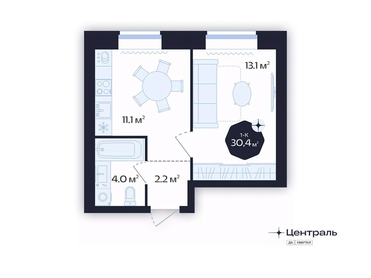 2-комн.кв., 30,4 м², 9/16 этаж