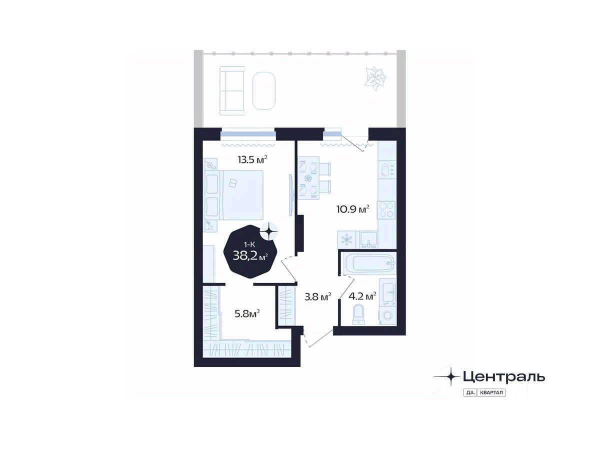 1-комн.кв., 38,2 м², 1/16 этаж