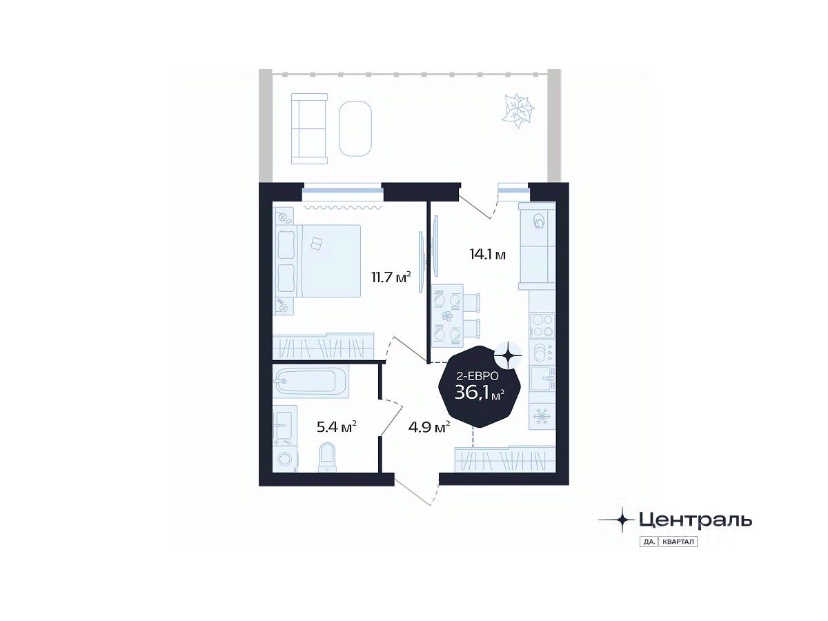 1-комн.кв., 36,1 м², 1/16 этаж