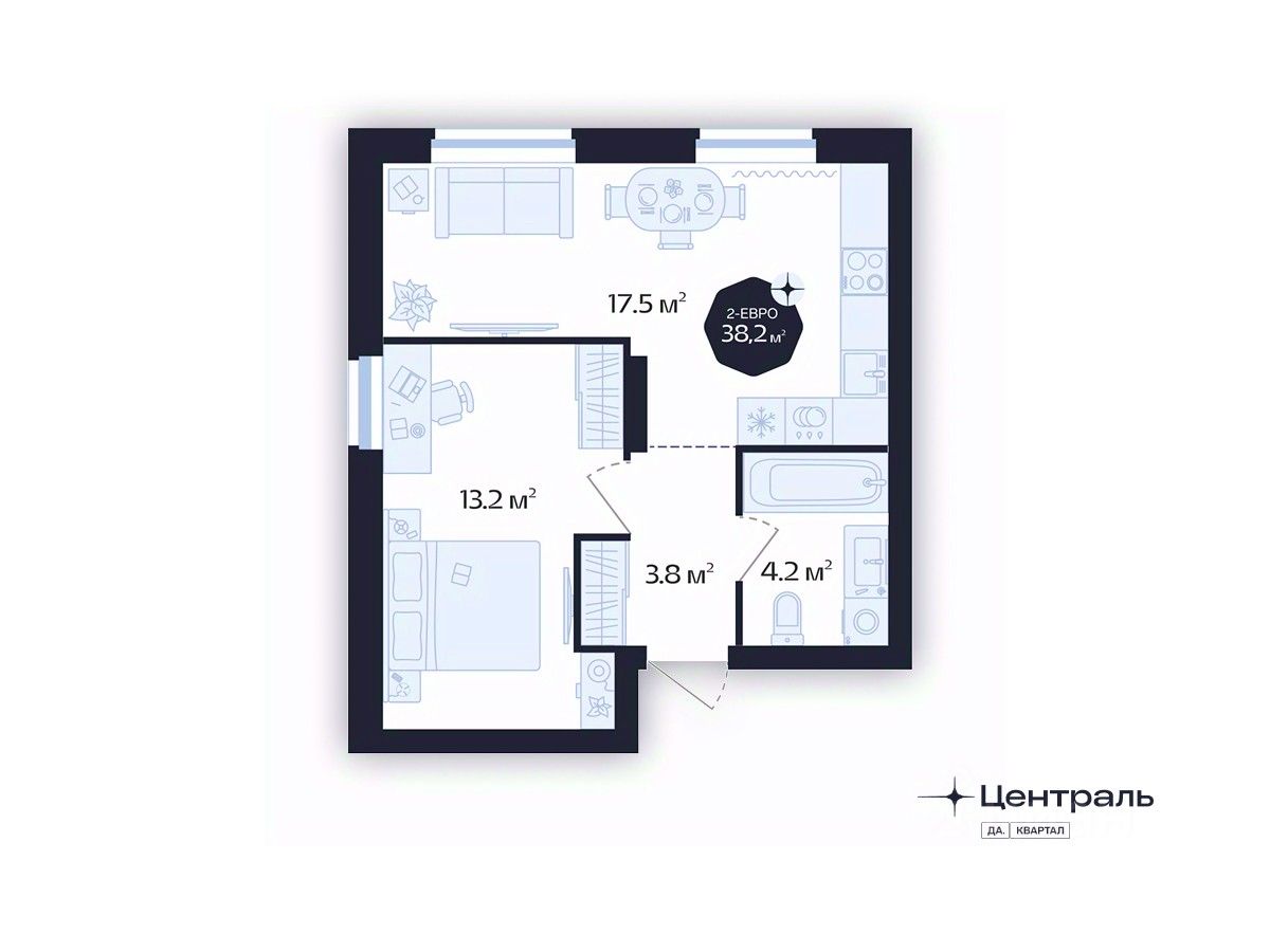 1-комн.кв., 38,2 м², 13/16 этаж
