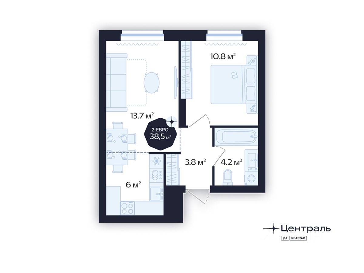 2-комн.кв., 38,5 м², 16/16 этаж