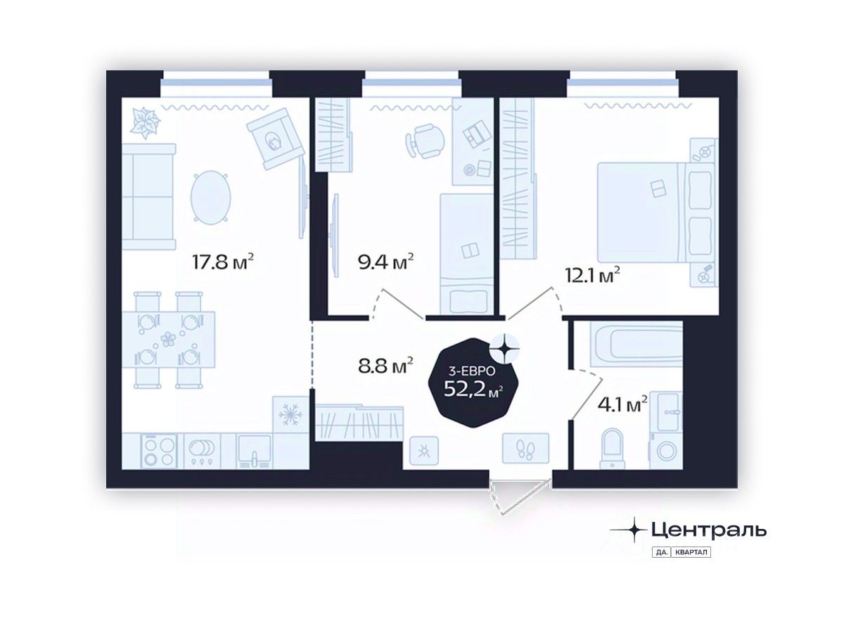 2-комн.кв., 52,2 м², 14/16 этаж