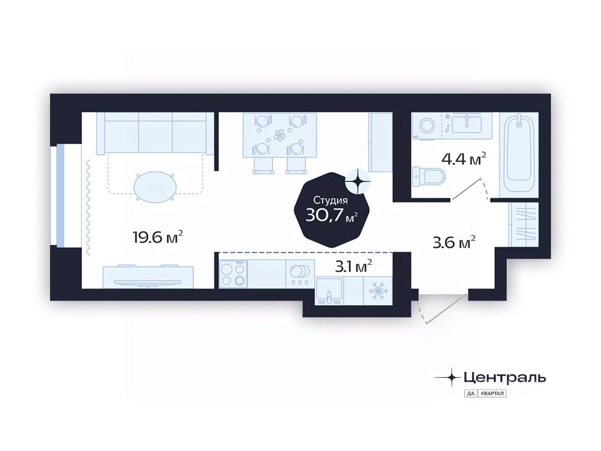 Студия, 30,7 м², 7/16 этаж