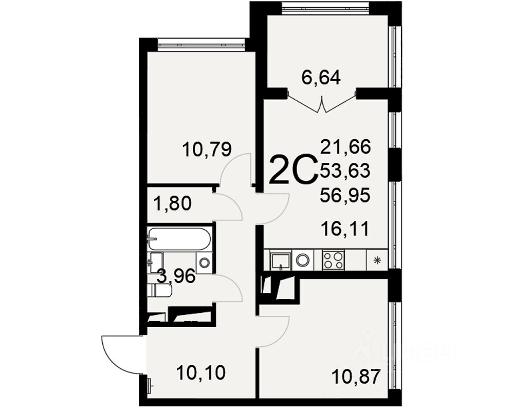 2-комн.кв., 57 м², 18/25 этаж
