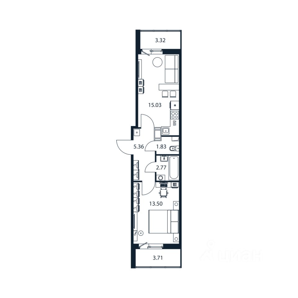 1-комн.кв., 38 м², 10/12 этаж