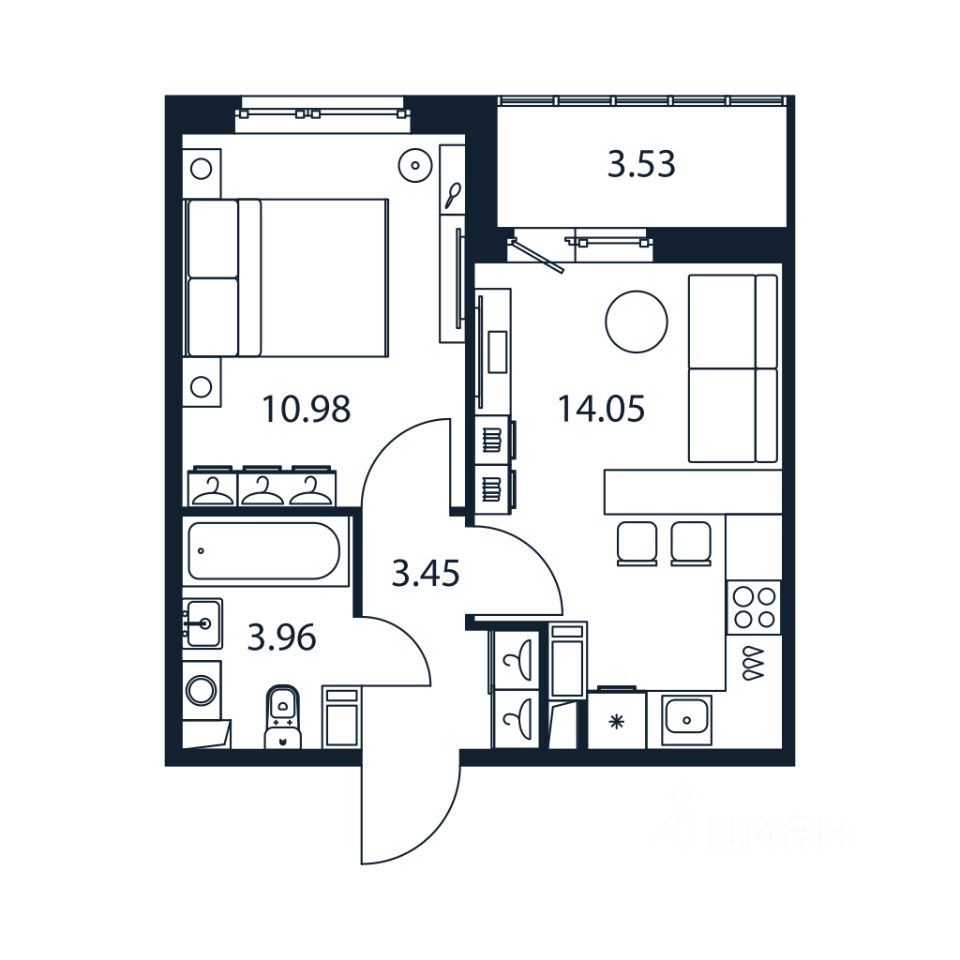 1-комн.кв., 32 м², 4/12 этаж