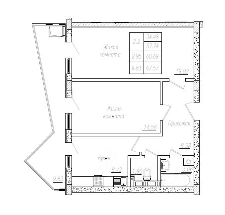 2-комн.кв., 61,2 м², 5/8 этаж