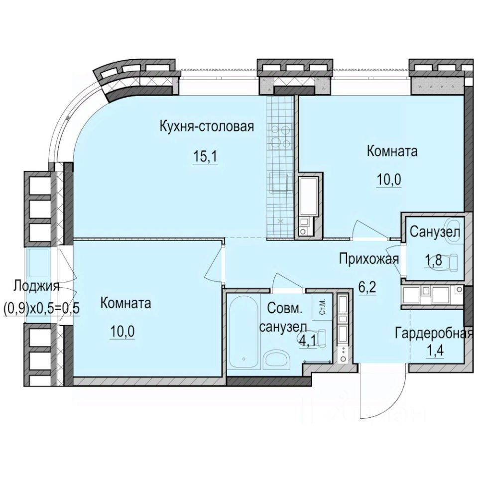2-комн.кв., 49,1 м², 10/14 этаж