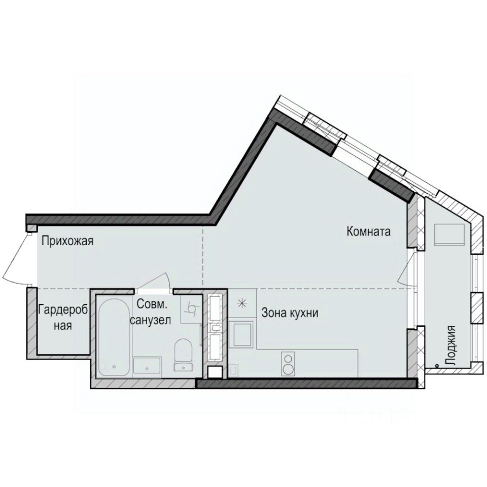 Студия, 28,5 м², 19/23 этаж