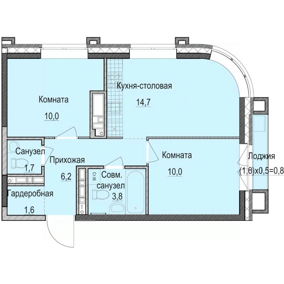 2-комн.кв., 49,2 м², 4/14 этаж