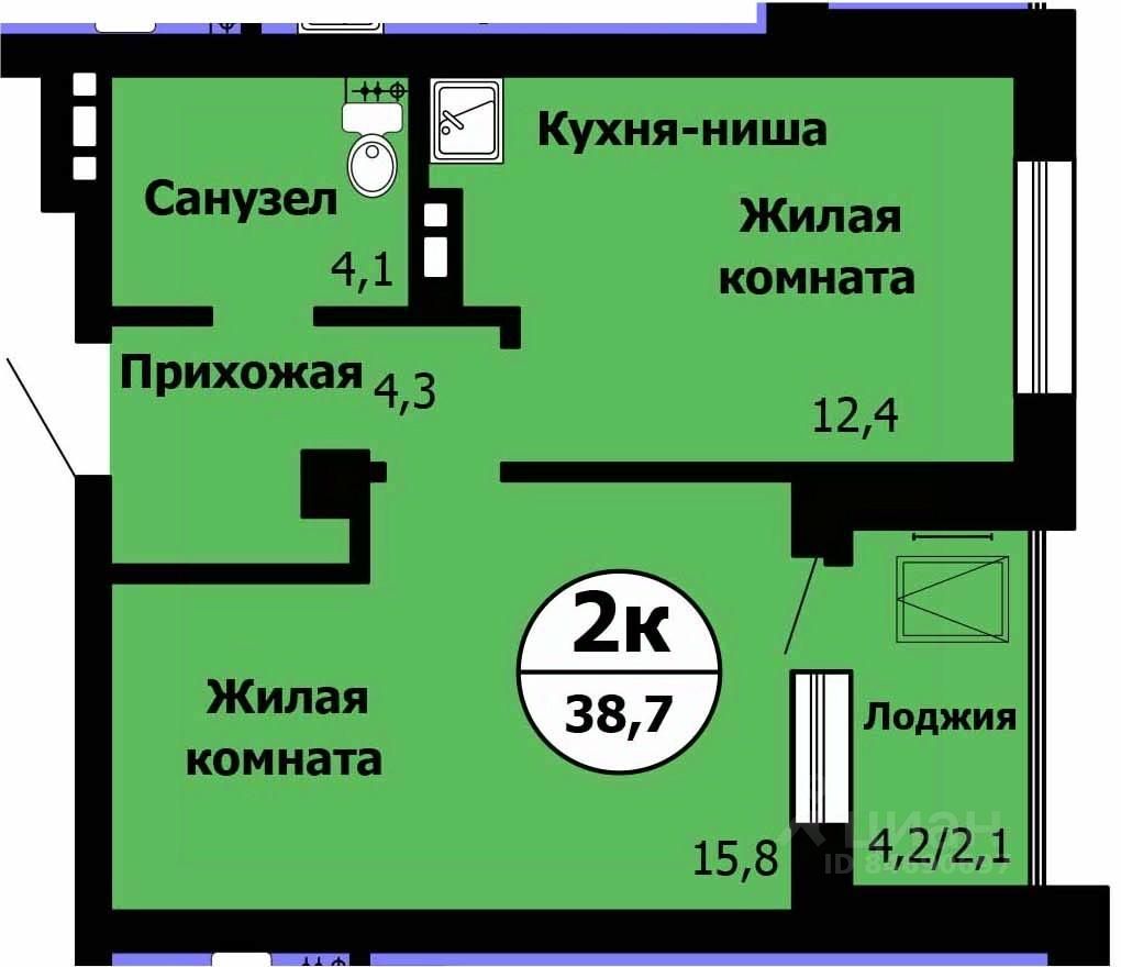 2-комн.кв., 38,4 м², 10/24 этаж