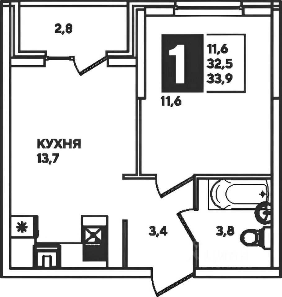 Планировка этой квартиры по данным Циан