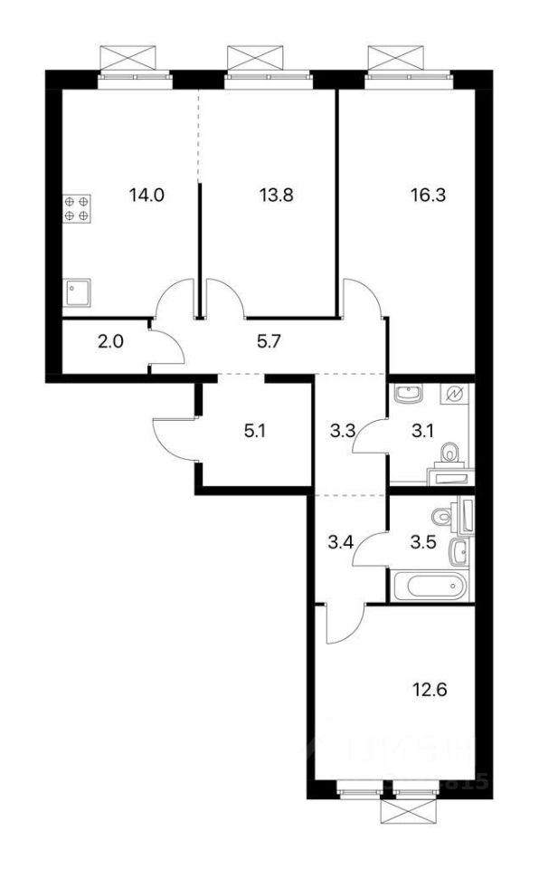 Планировка этой квартиры по данным Циан