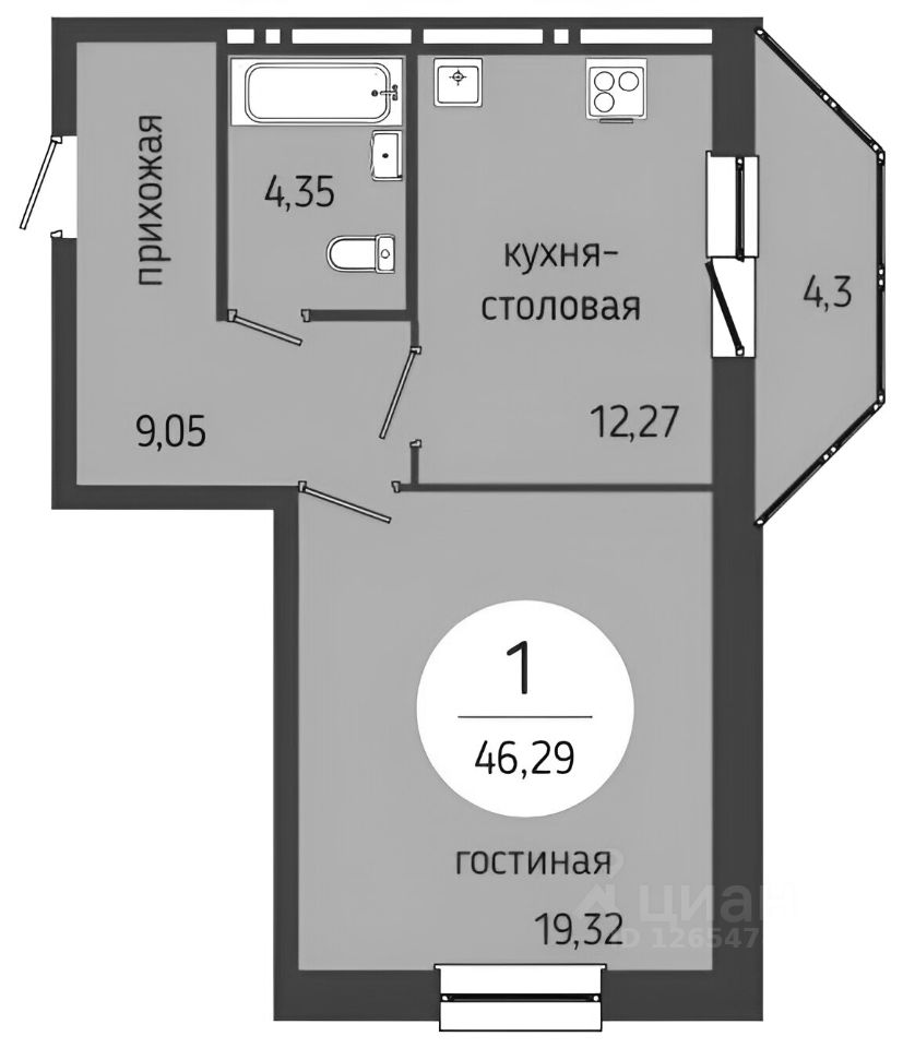 Планировка этой квартиры по данным Циан