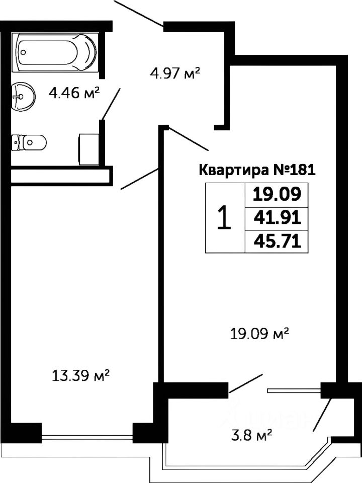 Планировка этой квартиры по данным Циан