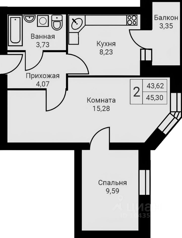 Планировка этой квартиры по данным Циан