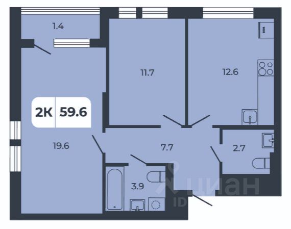 2-комн.кв., 59,6 м², 8/17 этаж