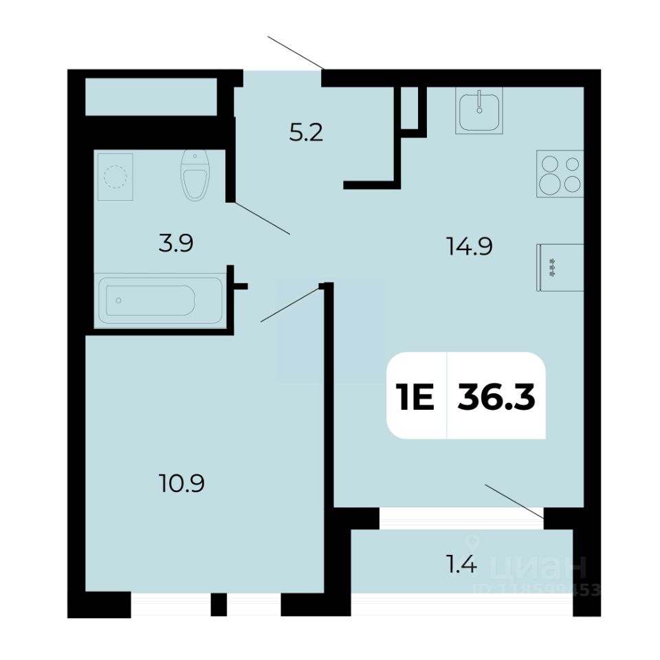 1-комн.кв., 36,3 м², 14/19 этаж