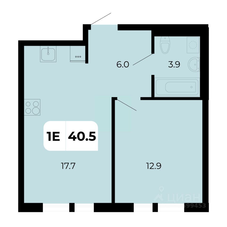1-комн.кв., 40,5 м², 15/19 этаж
