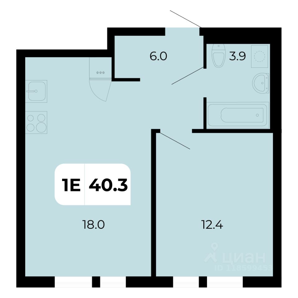 1-комн.кв., 40,3 м², 14/19 этаж