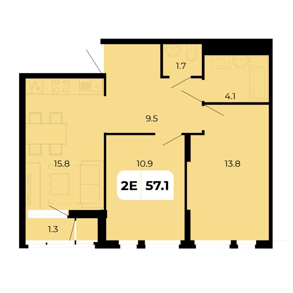 2-комн.кв., 57,1 м², 9/18 этаж