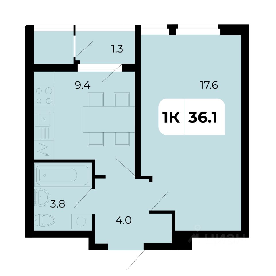 1-комн.кв., 36,1 м², 18/18 этаж