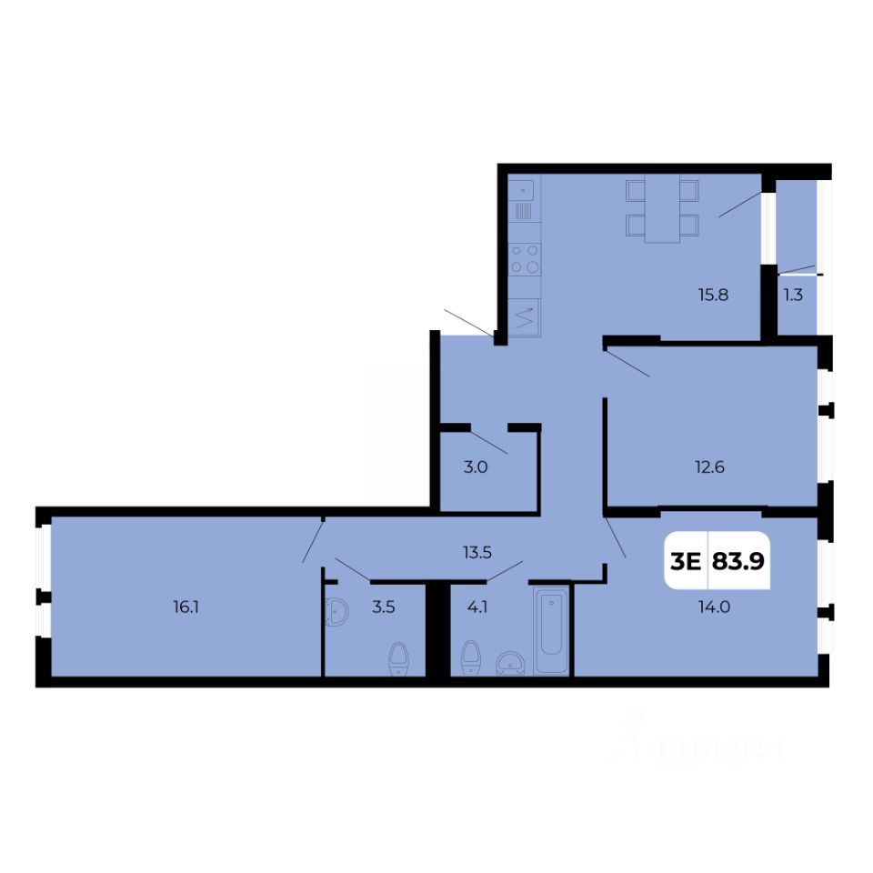 3-комн.кв., 83,9 м², 8/18 этаж