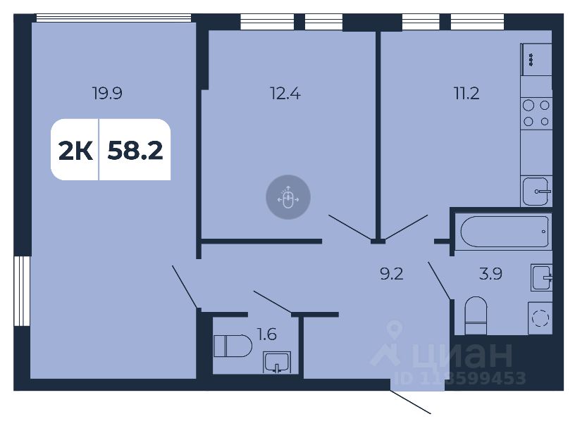 2-комн.кв., 58,2 м², 2/17 этаж