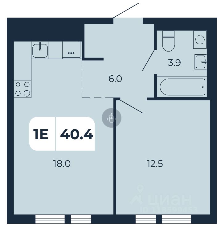 1-комн.кв., 40,4 м², 11/17 этаж