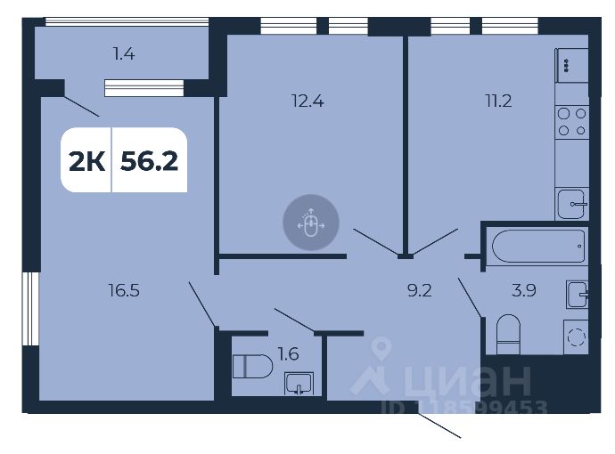 2-комн.кв., 56,2 м², 15/17 этаж