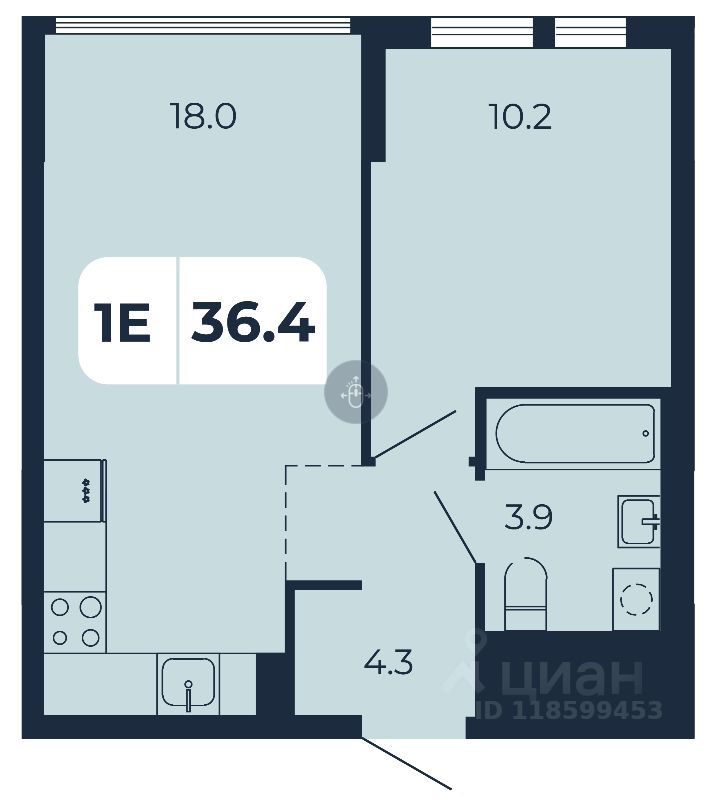 1-комн.кв., 36,4 м², 1/17 этаж