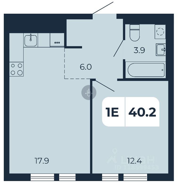 1-комн.кв., 40,2 м², 16/17 этаж