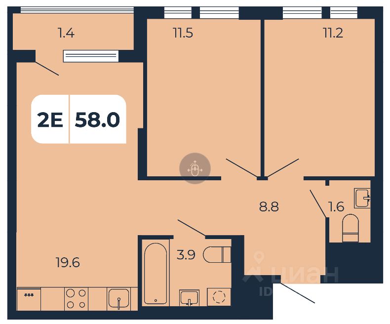 2-комн.кв., 58 м², 17/17 этаж