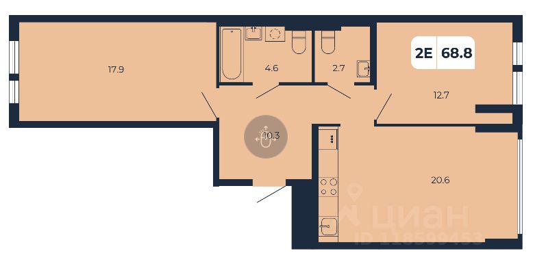 2-комн.кв., 68,8 м², 2/17 этаж