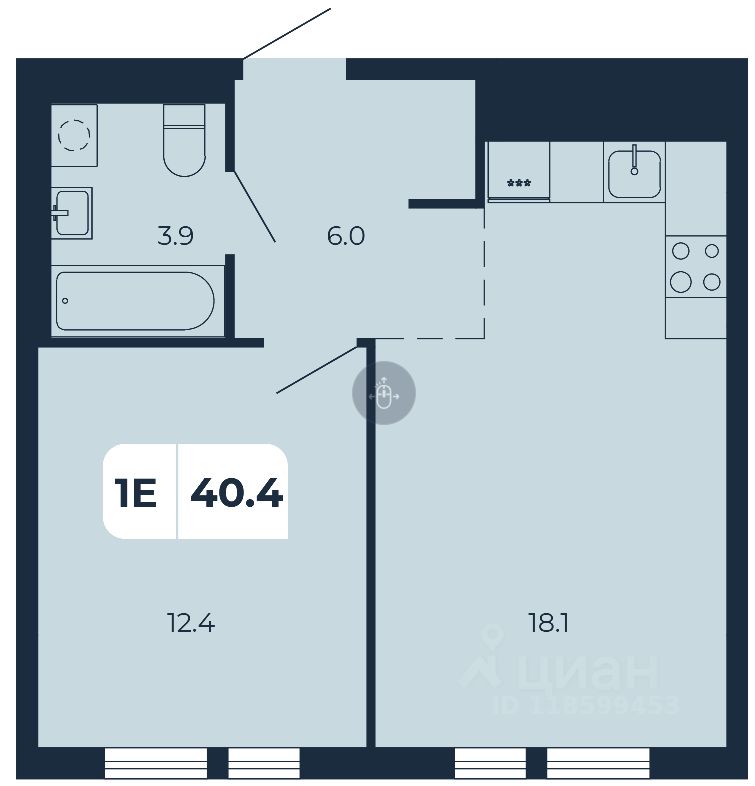 1-комн.кв., 40,4 м², 12/17 этаж
