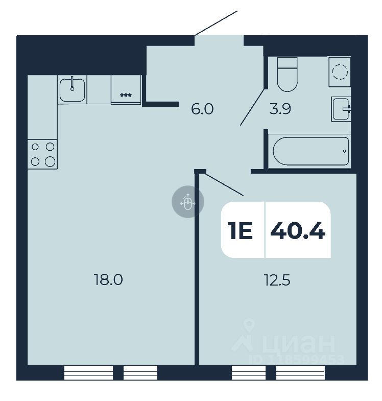 1-комн.кв., 40,4 м², 2/17 этаж