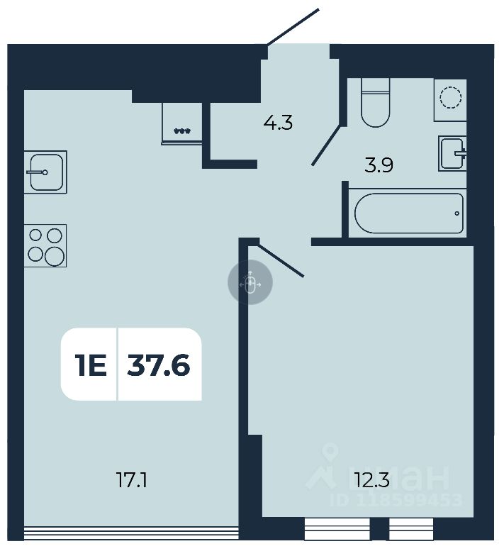 1-комн.кв., 37,6 м², 1/17 этаж