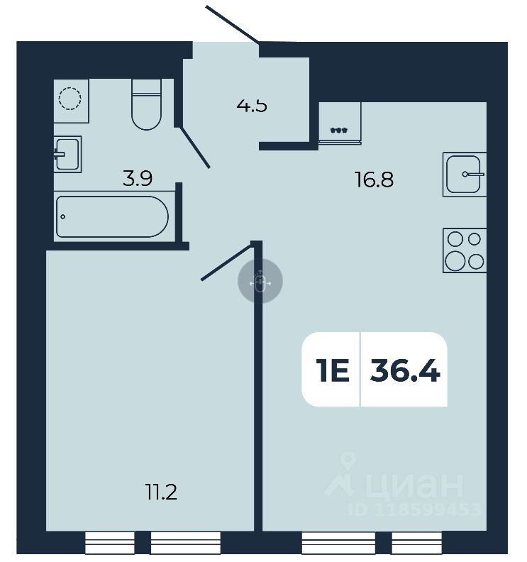 1-комн.кв., 36,4 м², 8/17 этаж