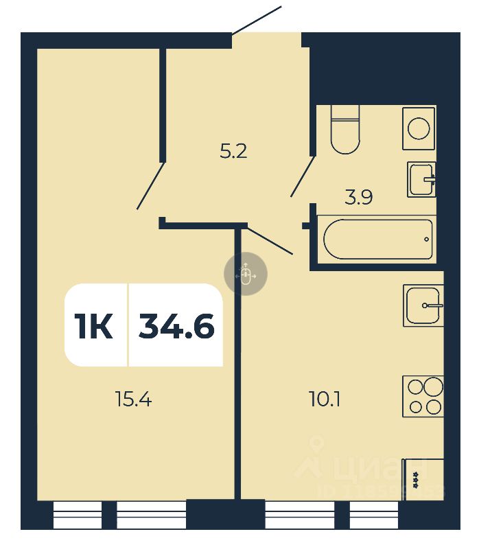 1-комн.кв., 34,6 м², 13/17 этаж