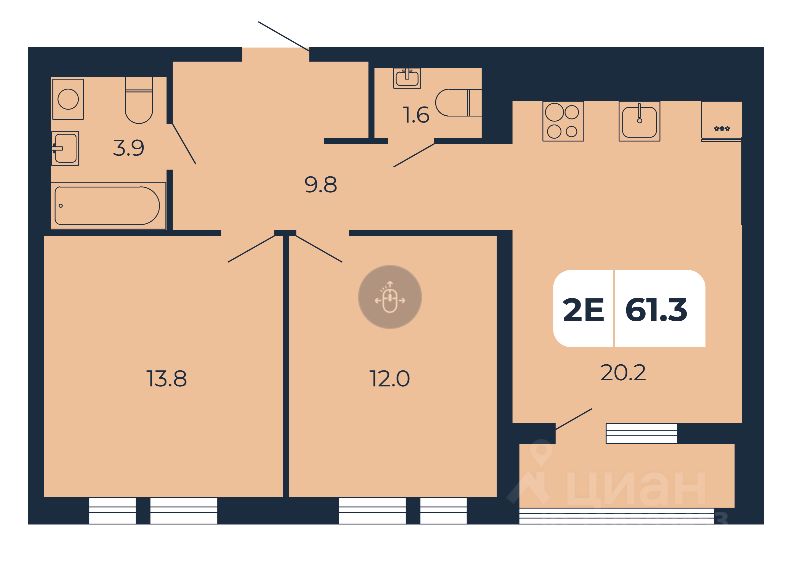 2-комн.кв., 61,3 м², 2/17 этаж