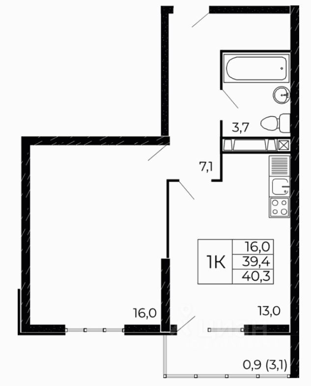 1-комн.кв., 40,3 м², 6/18 этаж