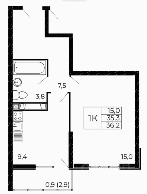1-комн.кв., 36,2 м², 14/18 этаж