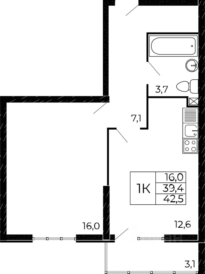 1-комн.кв., 40,2 м², 17/18 этаж