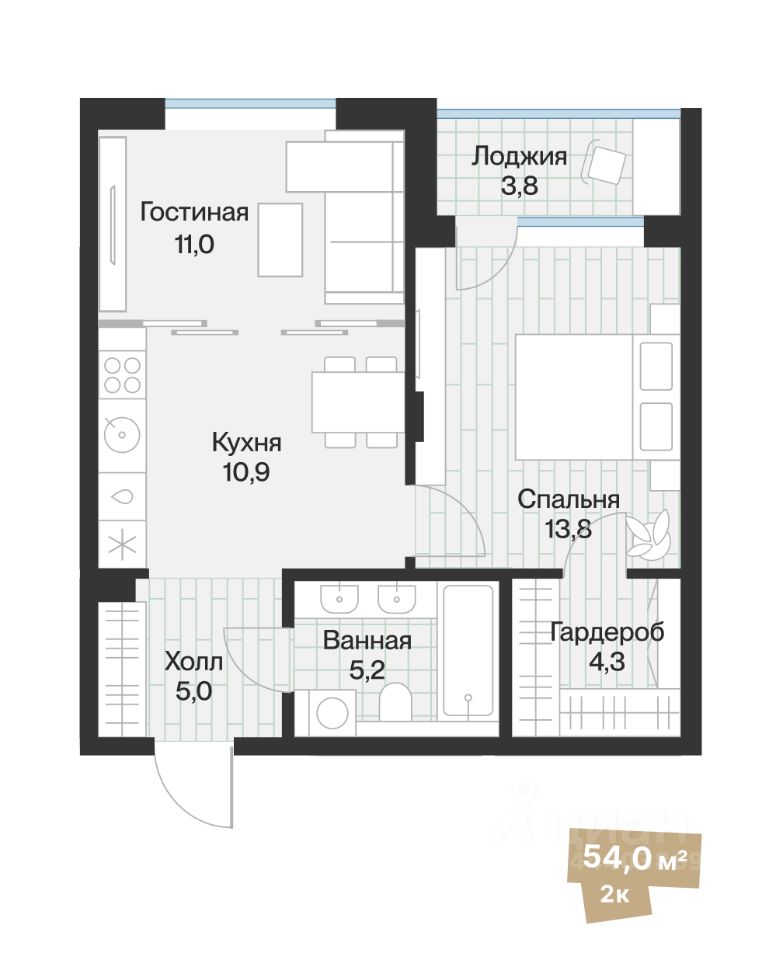 1-комн.кв., 52 м², 4/4 этаж