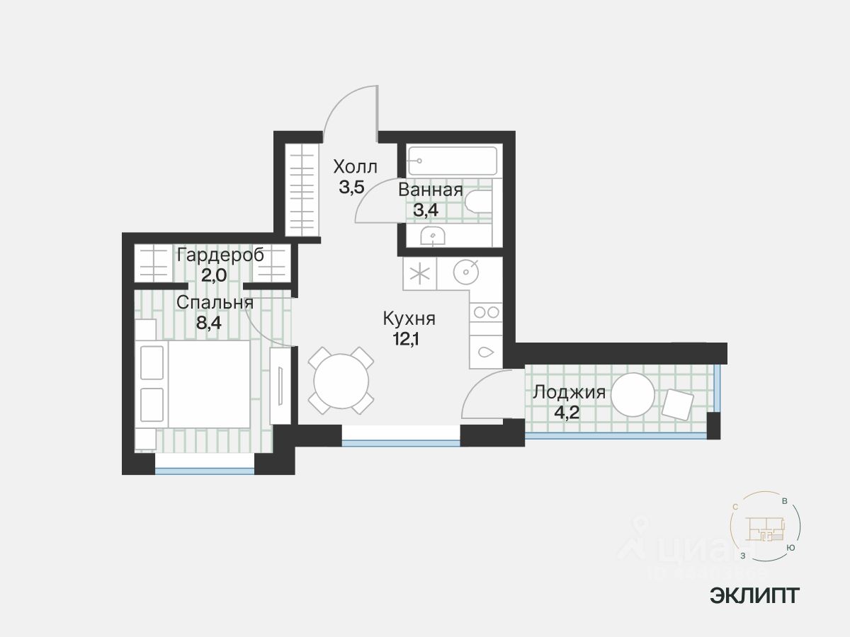 1-комн.кв., 31,4 м², 2/4 этаж
